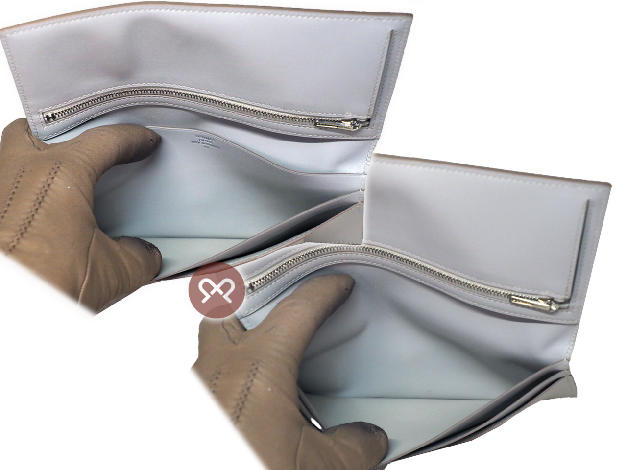 BRAND NEW ! Hermes Grey / Taupe Lizard Bearn Wallet X Stamp Palladium Hardware - Image 9
