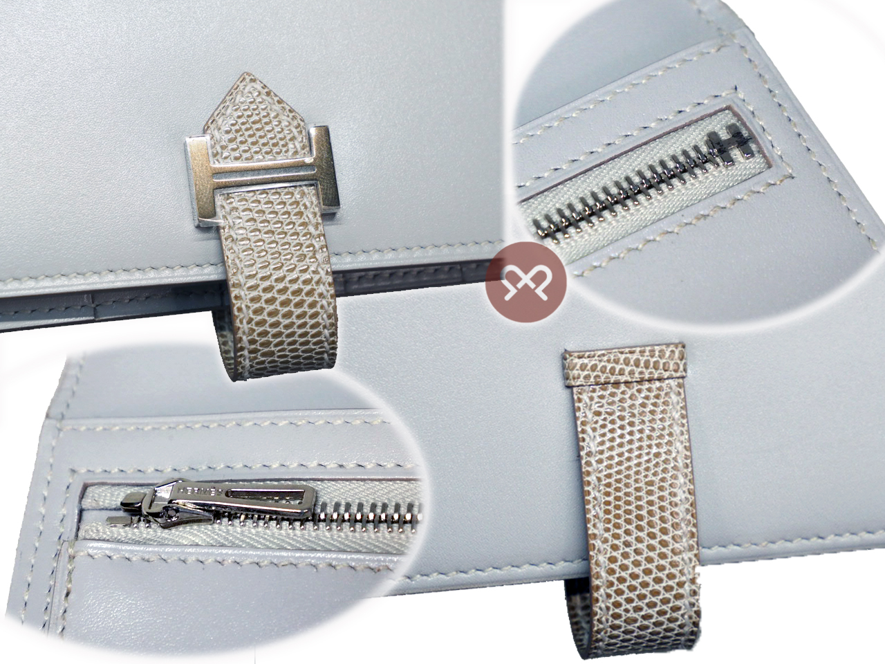 BRAND NEW ! Hermes Grey / Taupe Lizard Bearn Wallet X Stamp Palladium Hardware - Image 6