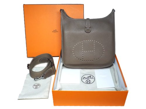 Hermes Evelyne 29cm Y Stamp Etoupe Clemence Leather Silver Hardware Messenger/ Crossbody Bag