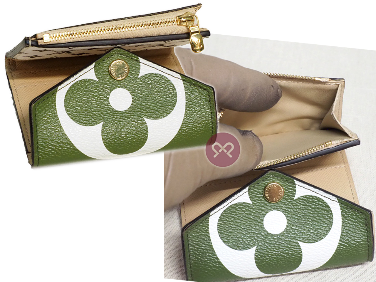 Louis Vuitton M67640 Monogram Giant Portefeuille Zoe Wallet Khaki/ Beige (TS1139) - Image 6
