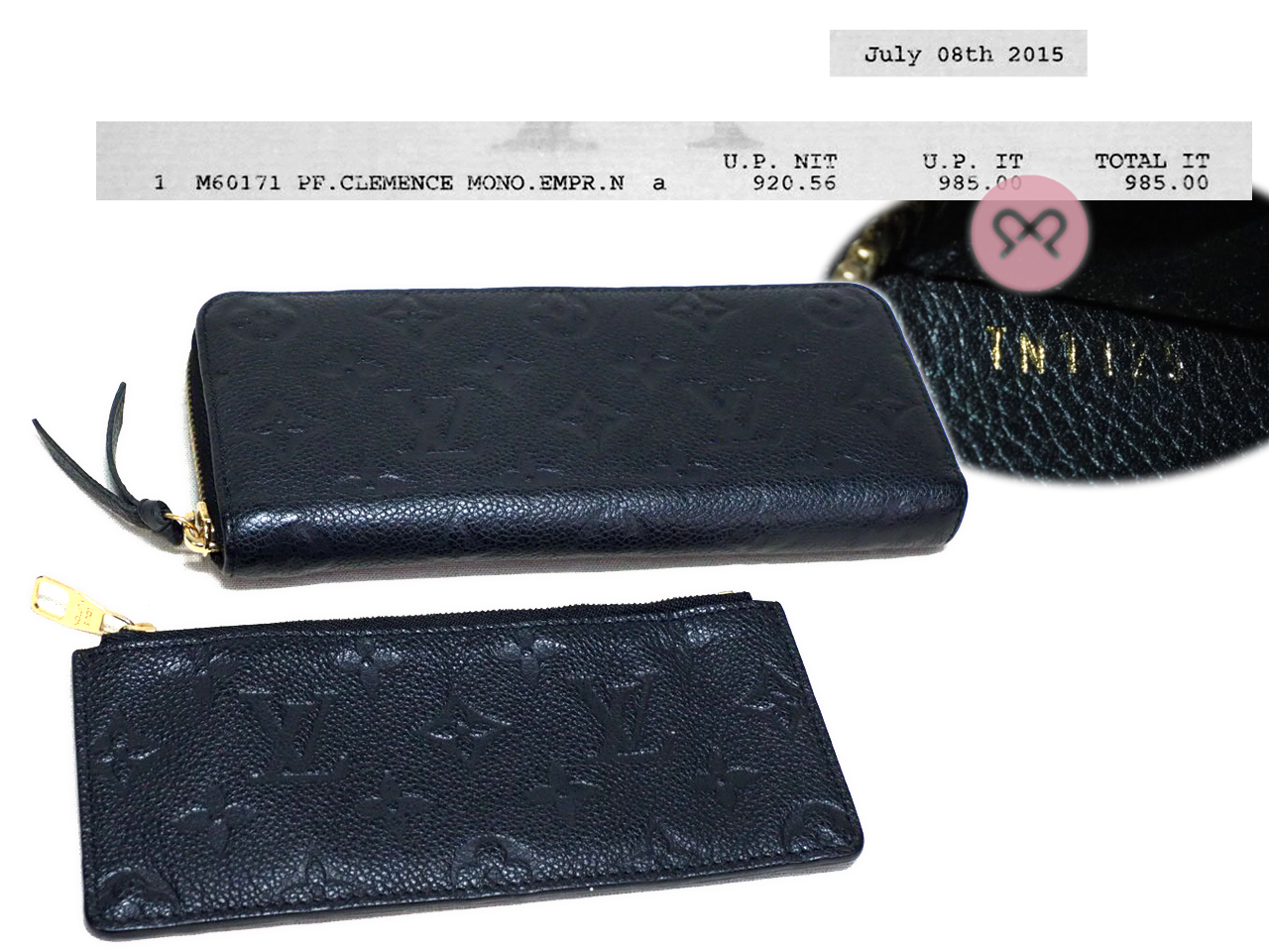 Louis Vuitton M60171 Black Monogram Empreinte Clemence Wallet (TM1125) - Image 2