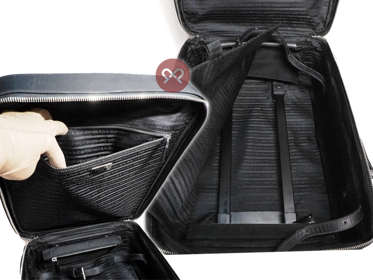 Prada Black Nylon/ Saffiano Leather Trim 45cm Carry On Trolley Travel Luggage - Image 8