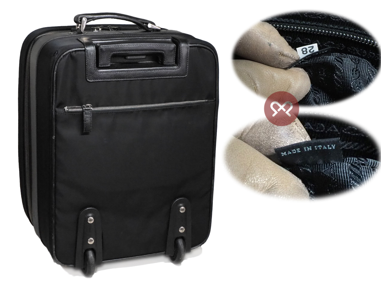 Prada Black Nylon/ Saffiano Leather Trim 45cm Carry On Trolley Travel Luggage - Image 2