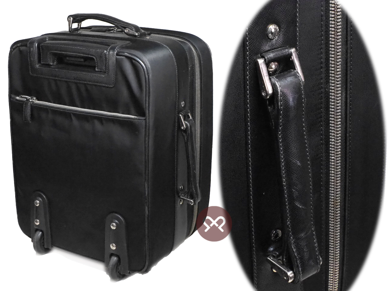 Prada Black Nylon/ Saffiano Leather Trim 45cm Carry On Trolley Travel Luggage - Image 7