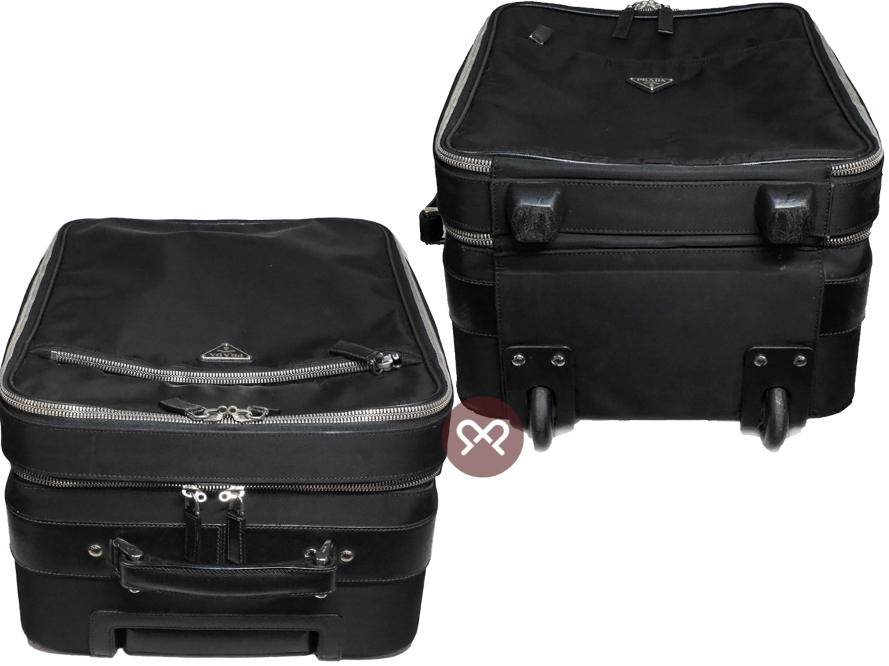 Prada Black Nylon/ Saffiano Leather Trim 45cm Carry On Trolley Travel Luggage - Image 3