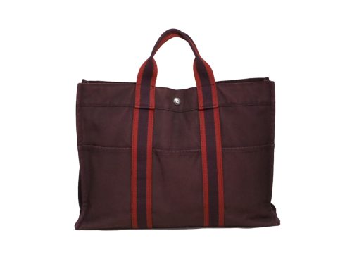 Hermes Burgundy / Red Canvas 36cm Toile Herline MM Document/ Laptop Tote