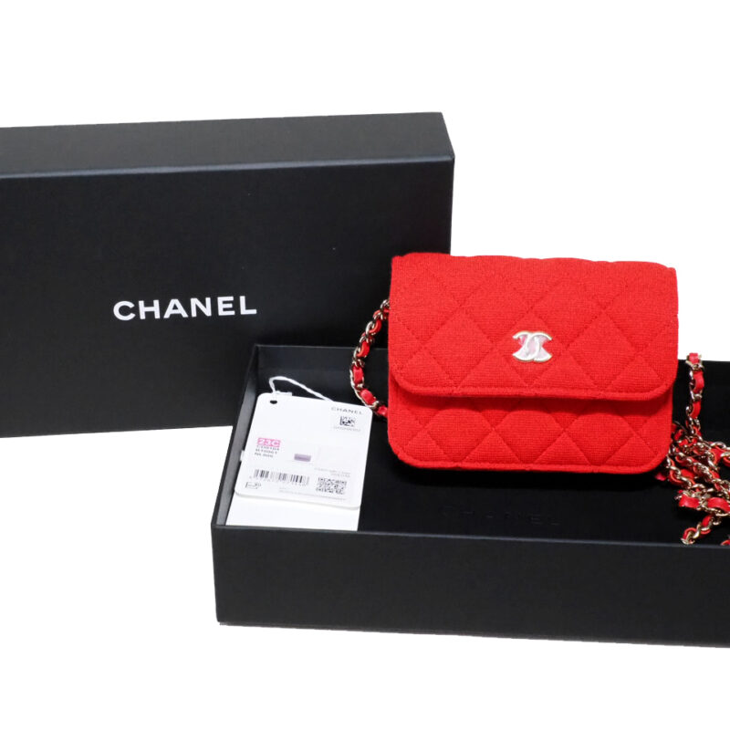 Chanel 23C Red VIP Novelty Jersey Quilted Micro Mini Flap CC Sling Bag (GH2HA30J)