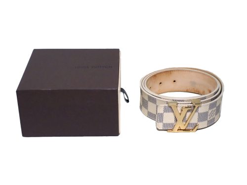 Louis Vuitton M9609S White Damier Azur Canvas Initiales Belt, 100/40 cmx 4cm Size