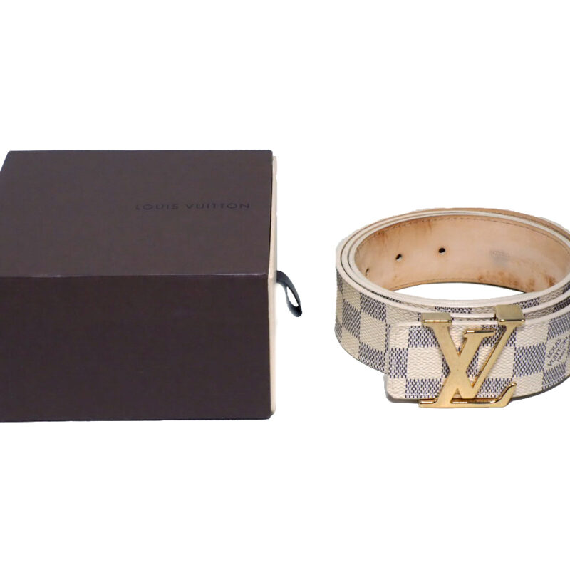 Louis Vuitton M9609S White Damier Azur Canvas Initiales Belt, 100/40 cmx 4cm Size