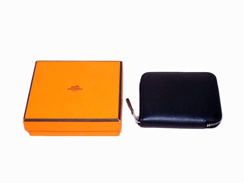Hermes Black Silk In Compact Wallet A Stamp in Epsom Leather