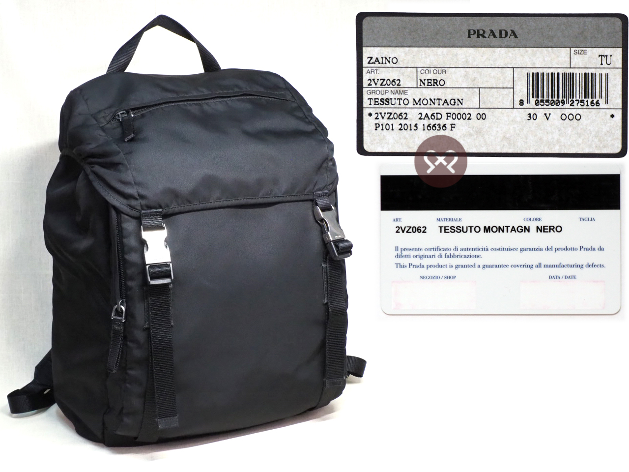 Prada 2VZ062 Black/ Nero Nylon and Saffiano Leather Montagna Backpack - Image 2
