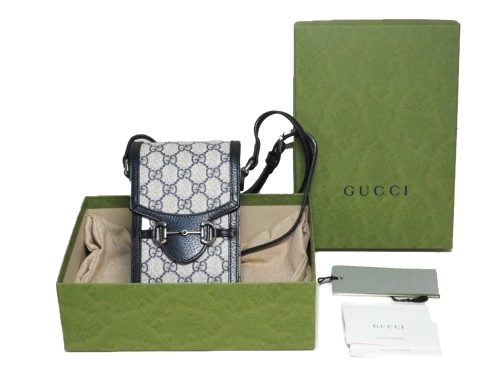 Gucci 625615 Black Monogram GG Horsebit 1955 Mini Flap Small Cross Body Bag