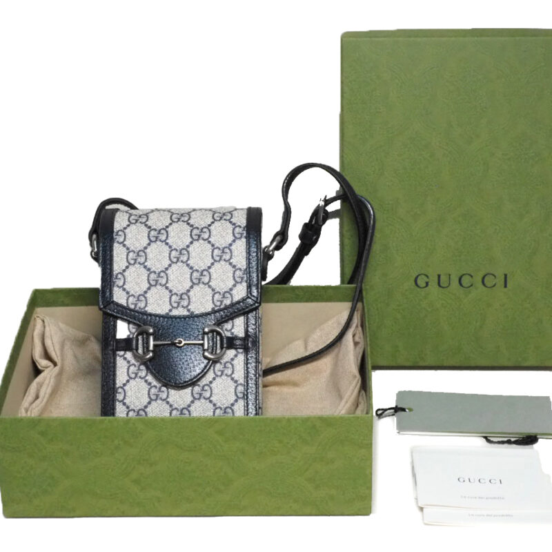 Gucci 625615 Black Monogram GG Horsebit 1955 Mini Flap Small Cross Body Bag
