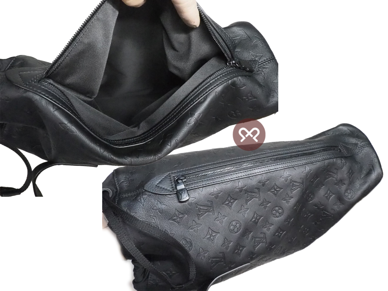 Louis Vuitton M46554 Black Monogram Motif Embossed Helmet Bag/ Shopping Tote (RFID) - Image 8