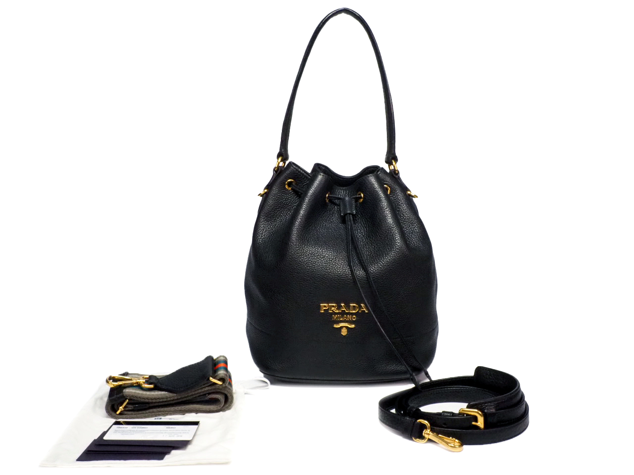 Prada 1BE018 Black Deerskin Leather Drawstring 2-Way Shoulder/ Crossbody Bag