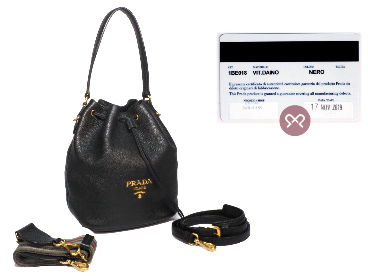 Prada 1BE018 Black Deerskin Leather Drawstring 2-Way Shoulder/ Crossbody Bag - Image 2