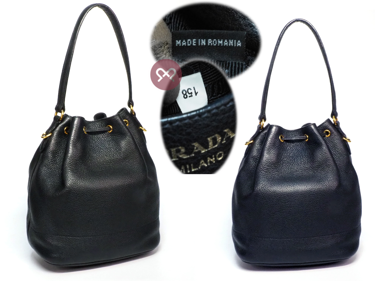 Prada 1BE018 Black Deerskin Leather Drawstring 2-Way Shoulder/ Crossbody Bag - Image 3