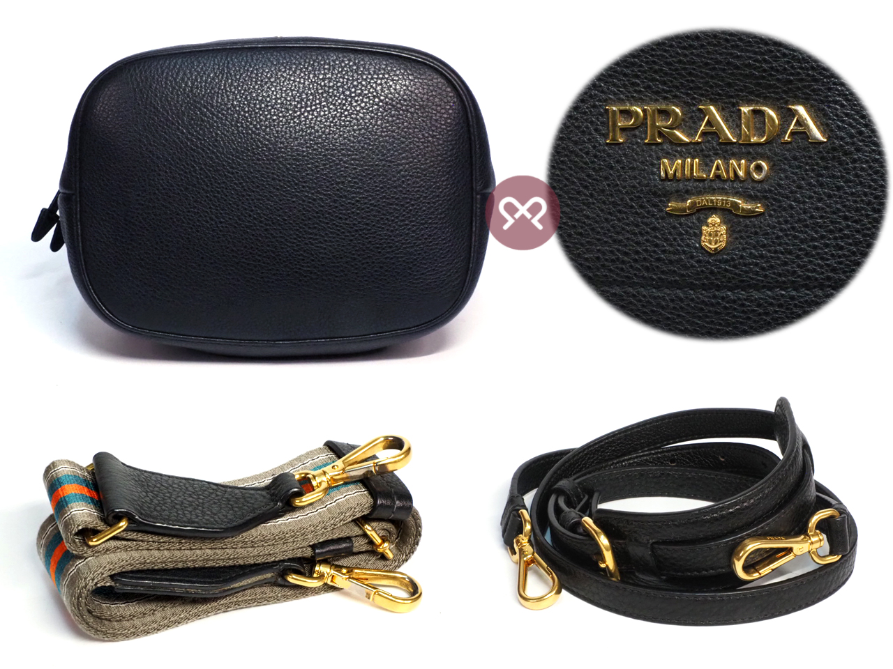 Prada 1BE018 Black Deerskin Leather Drawstring 2-Way Shoulder/ Crossbody Bag - Image 4