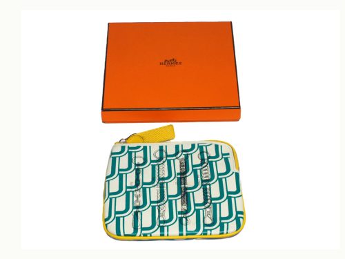 Hermes Carre Pocket Pouch Yellow Zip Around Trousese D Stamp Purse