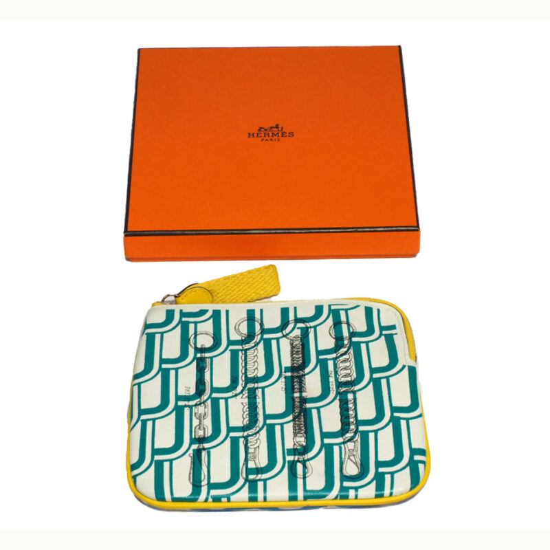 Hermes Carre Pocket Pouch Yellow Zip Around Trousese D Stamp Purse
