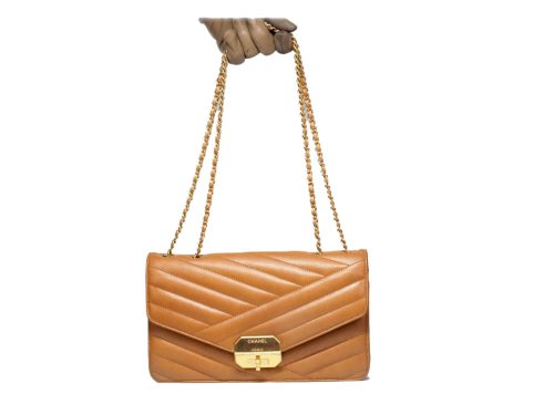 Chanel 15661415 Brown 2.55 Chevron Leather Medium Gabrielle Flap Bag