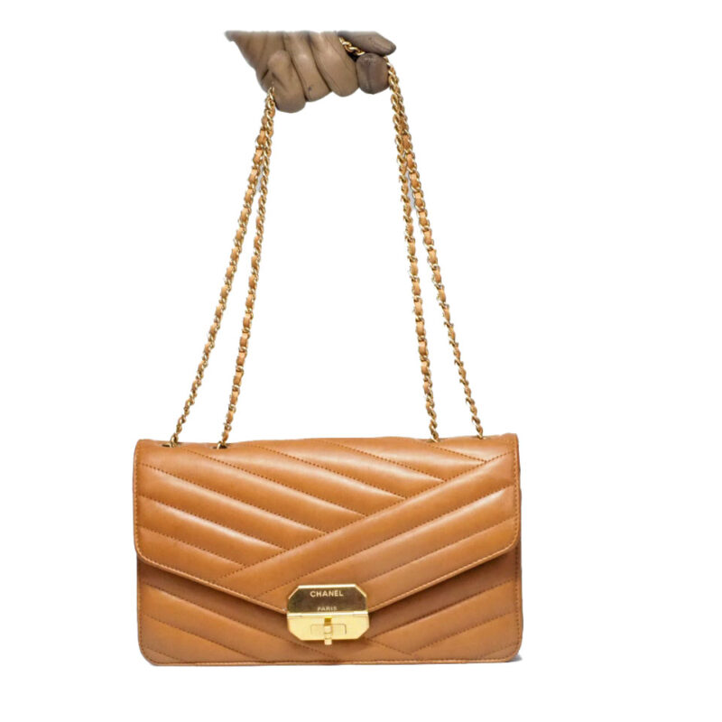 Chanel 15661415 Brown 2.55 Chevron Leather Medium Gabrielle Flap Bag