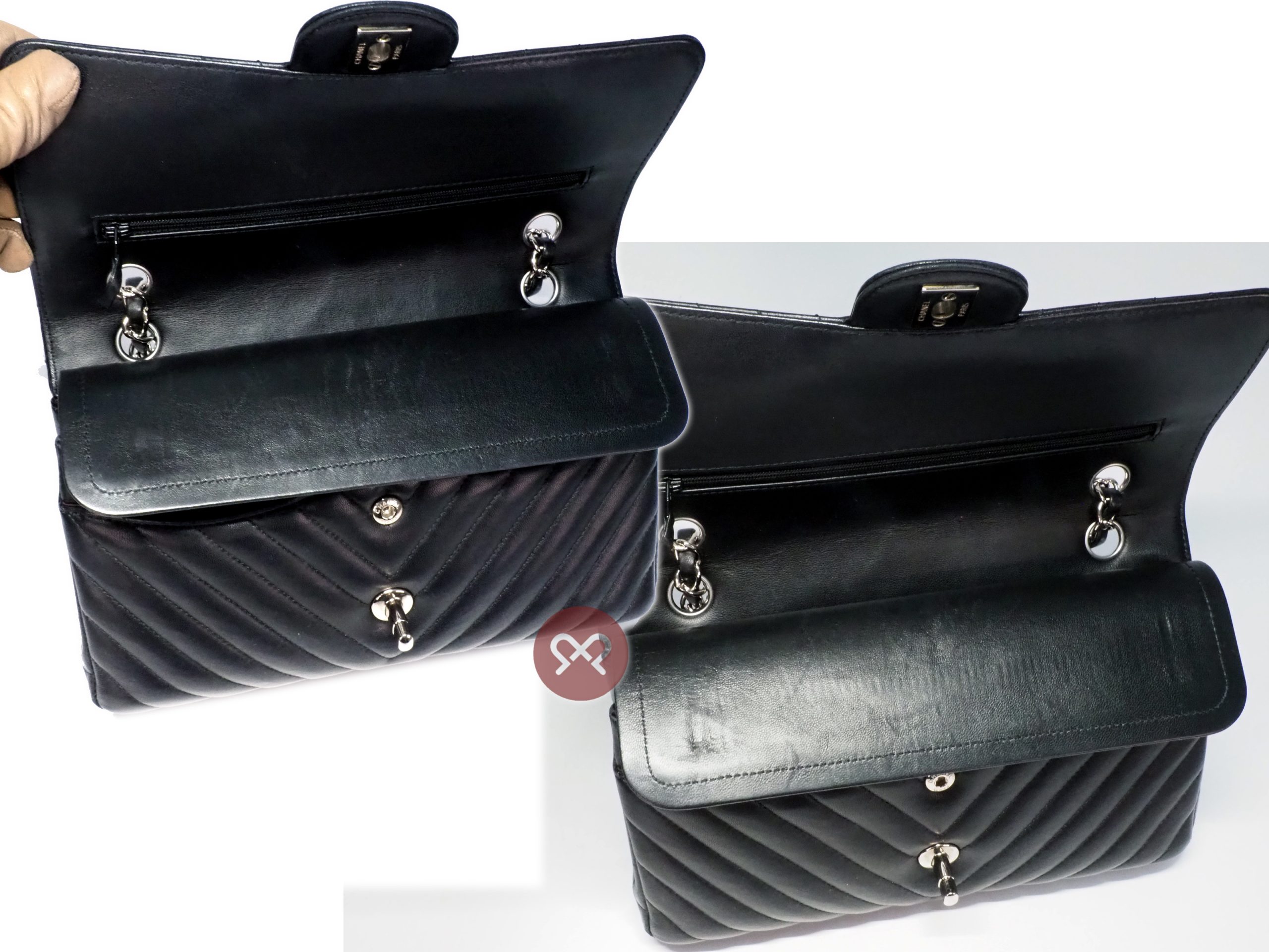 Chanel 25706365 A01112Y Black Chevron Lambskin Medium Classic Double Flap Silver Hardware- 25cm - Image 9