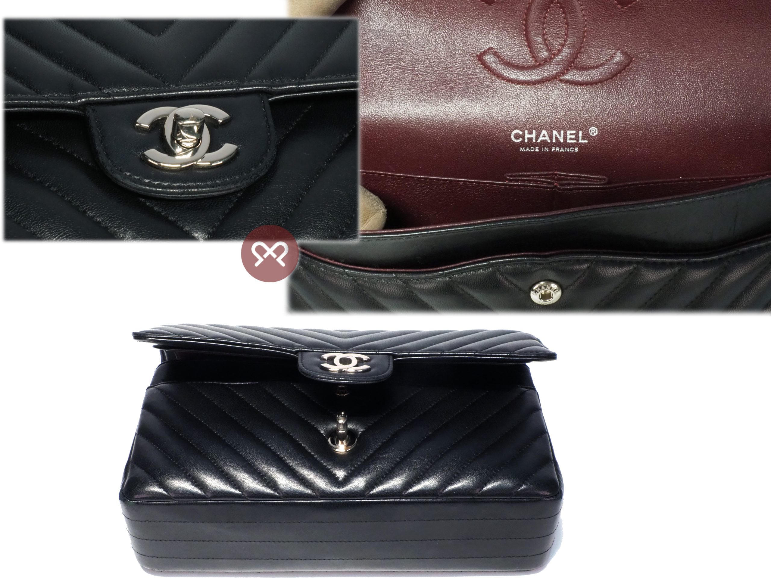 Chanel 25706365 A01112Y Black Chevron Lambskin Medium Classic Double Flap Silver Hardware- 25cm - Image 4