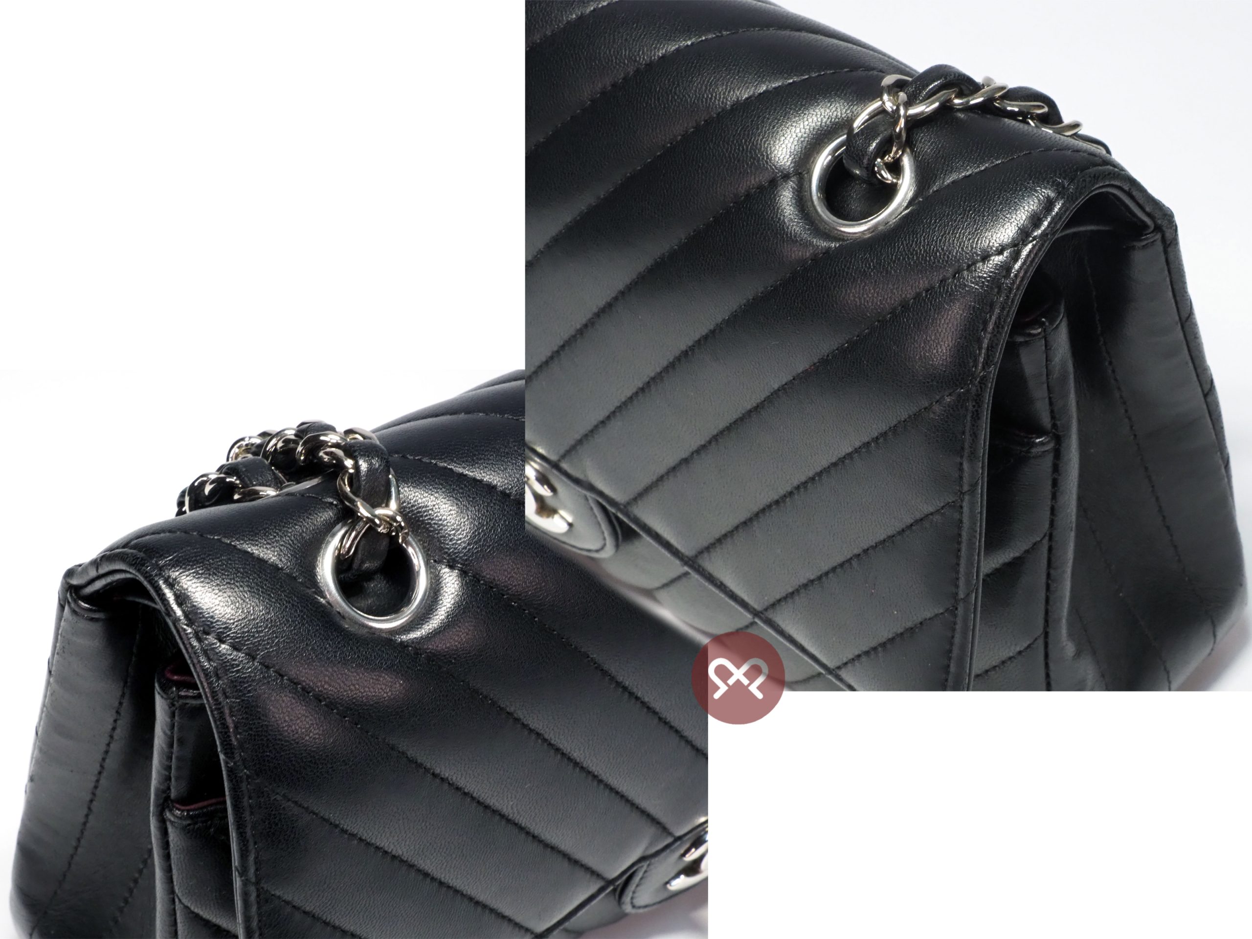 Chanel 25706365 A01112Y Black Chevron Lambskin Medium Classic Double Flap Silver Hardware- 25cm - Image 8