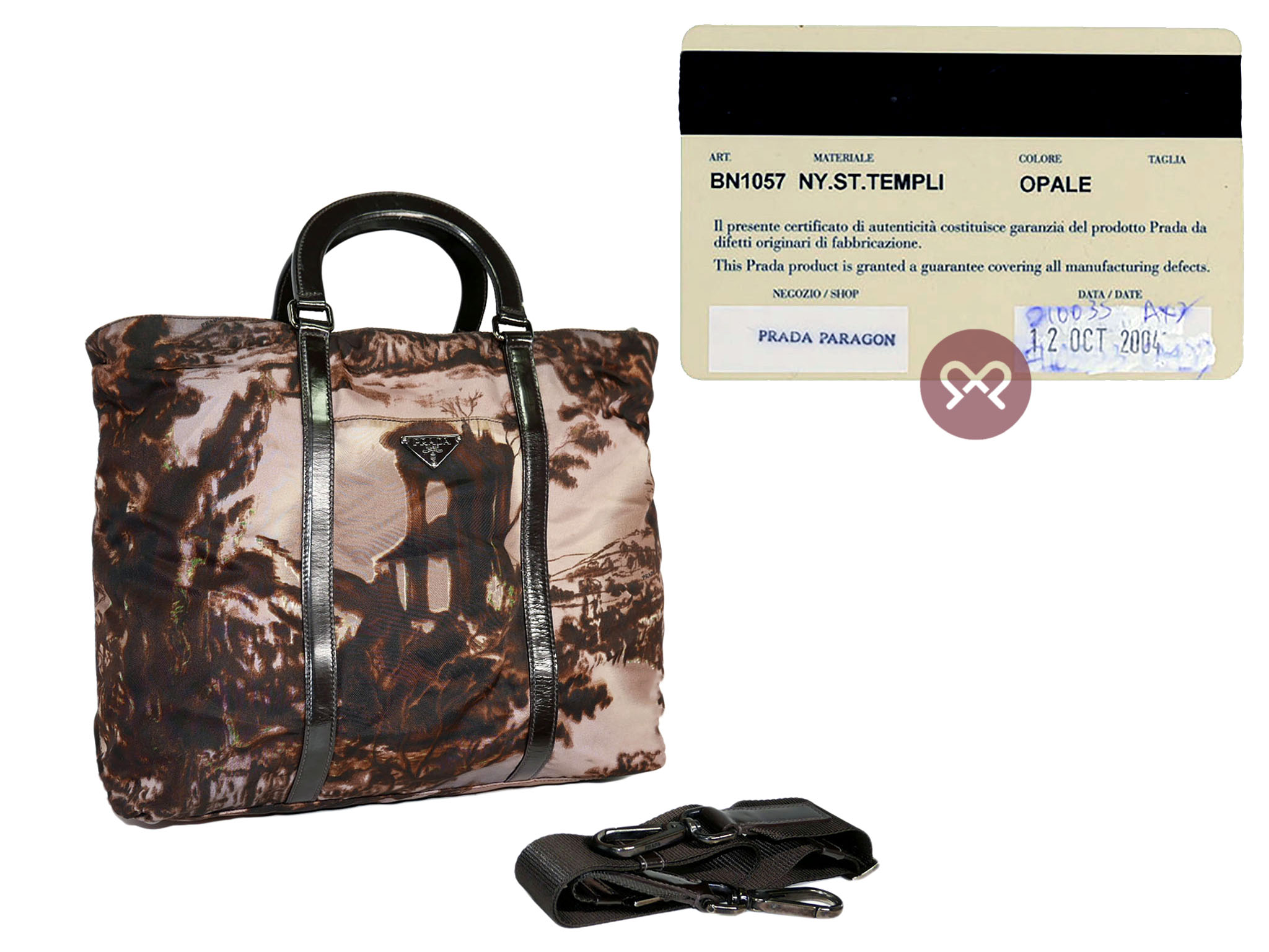 Limited Edition ! Prada BN1057 Opale Nylon Tessuto NY Street Templi Print Tote Bag with Strap - Image 2
