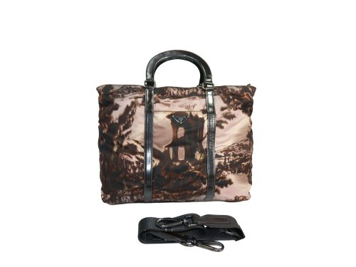 Limited Edition ! Prada BN1057 Opale Nylon Tessuto NY Street Templi Print Tote Bag with Strap