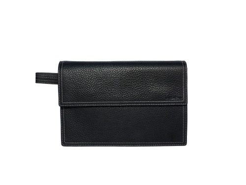 Givenchy Black Grained Calfskin Flap Wrist Clutch/ Pouch