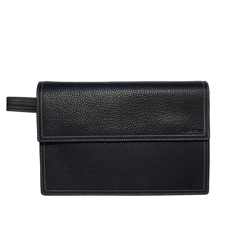 Givenchy Black Grained Calfskin Flap Wrist Clutch/ Pouch