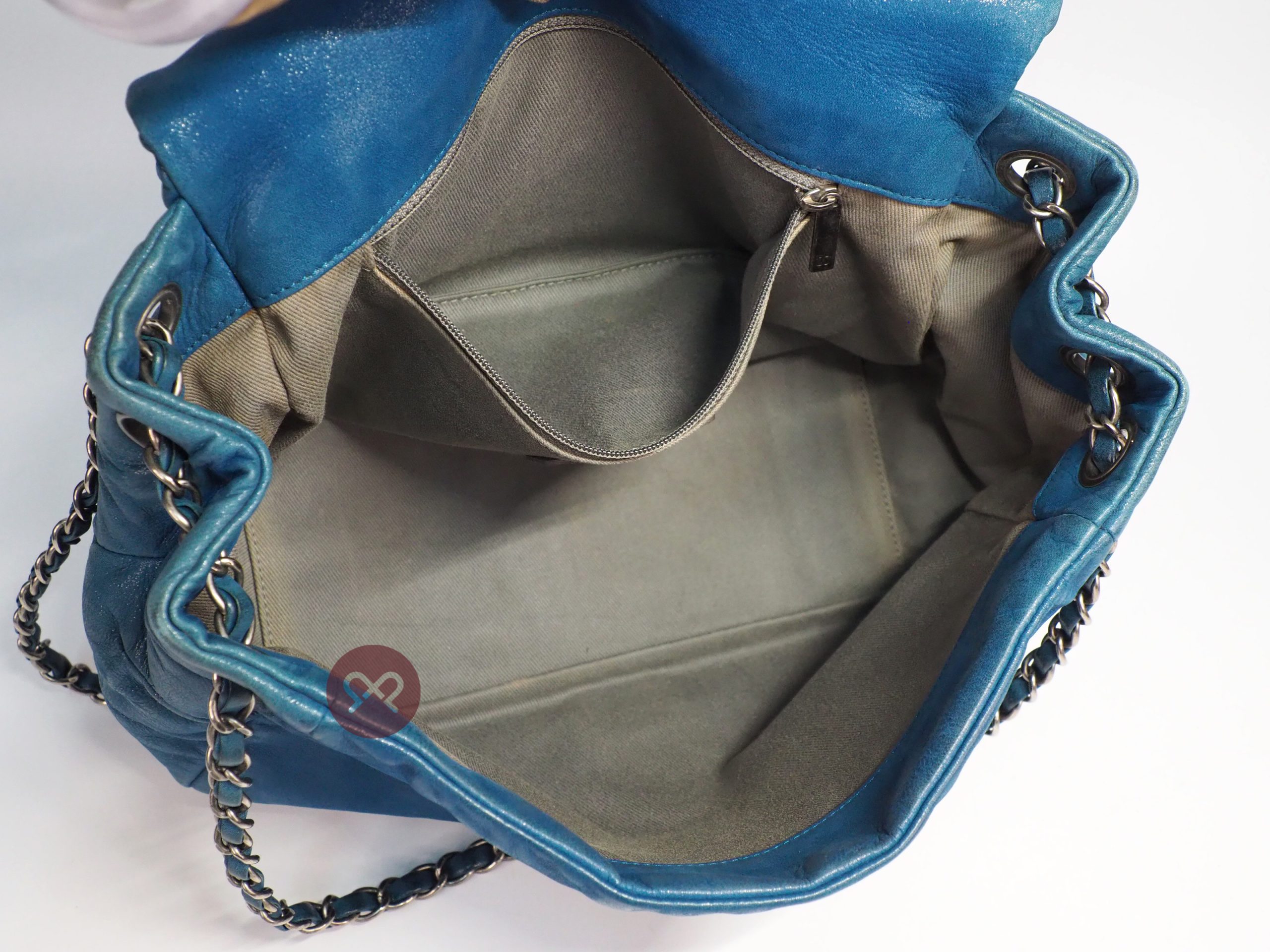 Chanel 14480458 Blue Turquoise Metallic Teal Leather CC Glint Accordion Flap Bag - Image 10