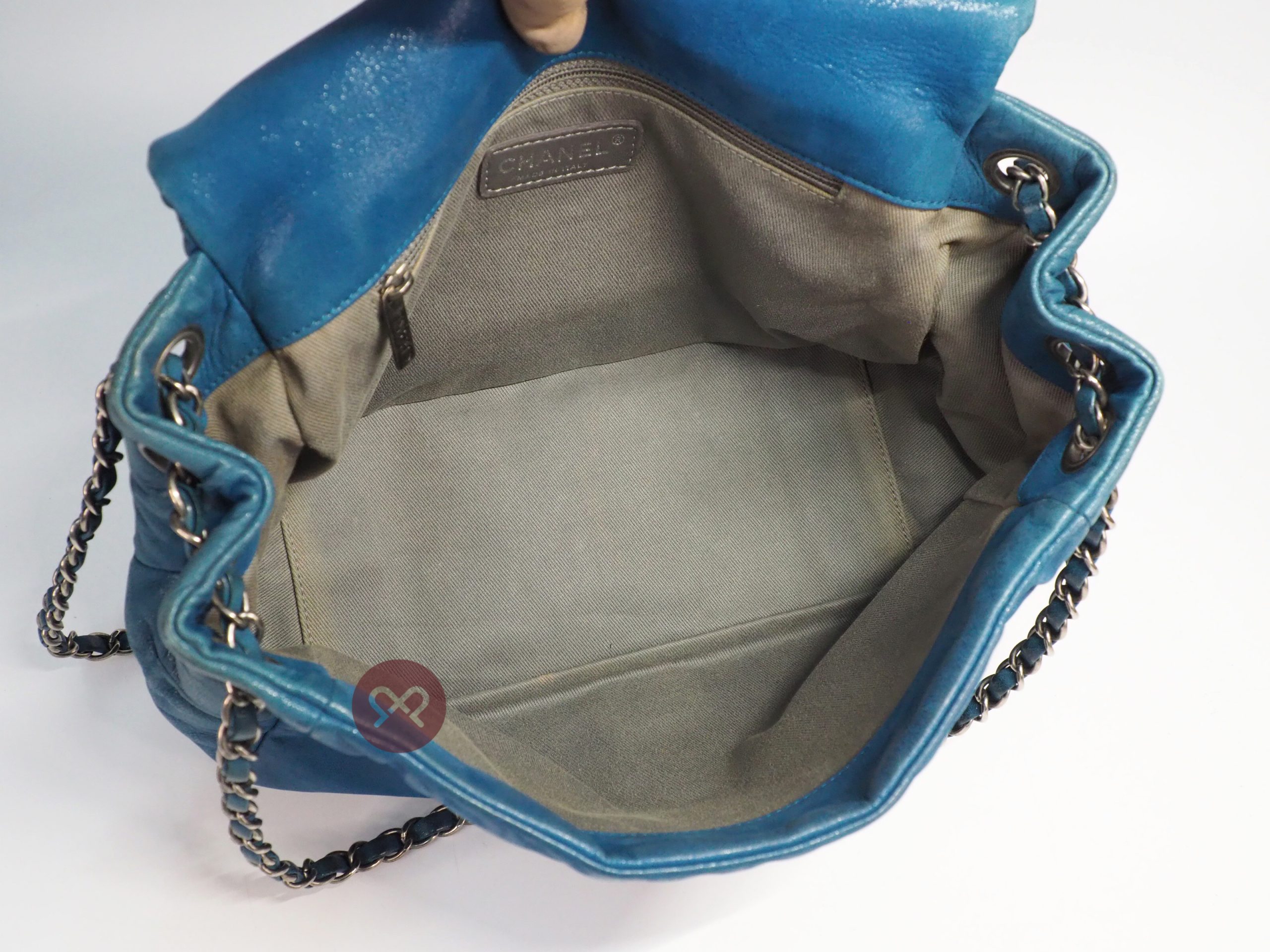 Chanel 14480458 Blue Turquoise Metallic Teal Leather CC Glint Accordion Flap Bag - Image 9