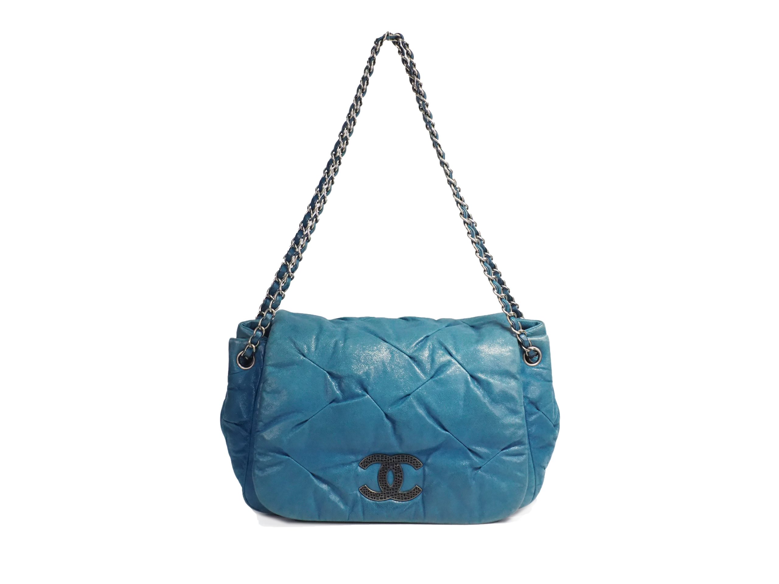 Chanel 14480458 Blue Turquoise Metallic Teal Leather CC Glint Accordion Flap Bag