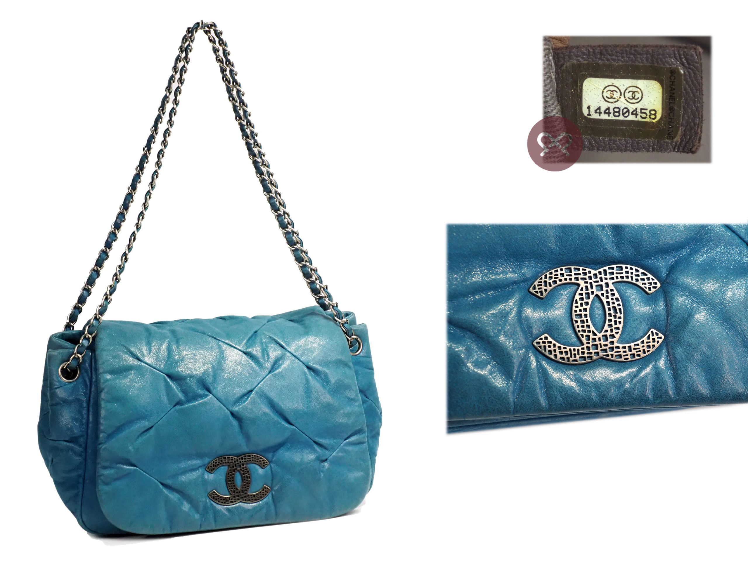 Chanel 14480458 Blue Turquoise Metallic Teal Leather CC Glint Accordion Flap Bag - Image 2