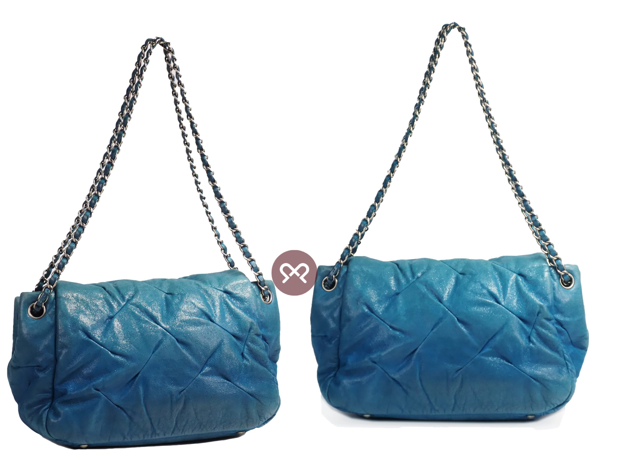 Chanel 14480458 Blue Turquoise Metallic Teal Leather CC Glint Accordion Flap Bag - Image 3