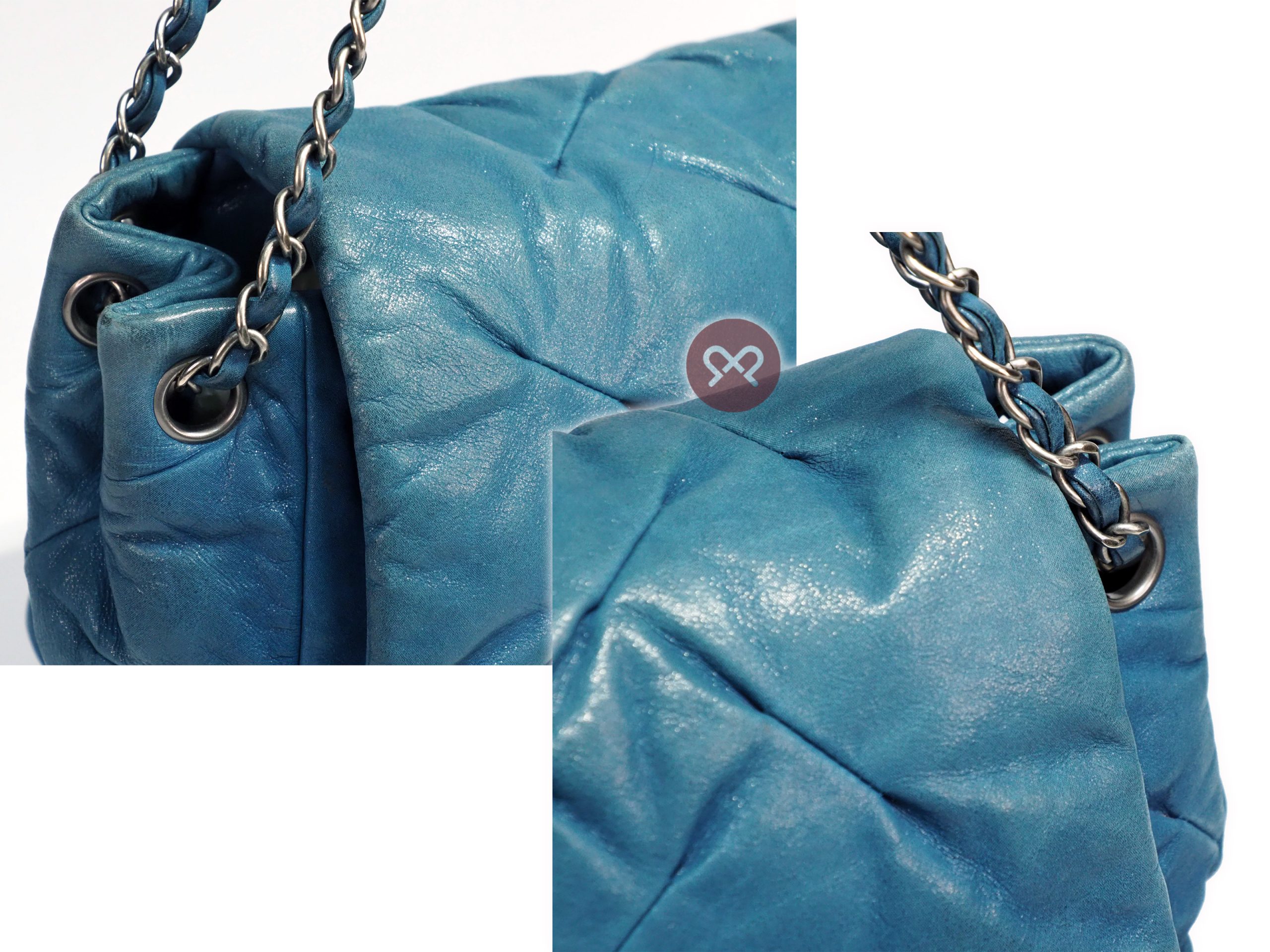 Chanel 14480458 Blue Turquoise Metallic Teal Leather CC Glint Accordion Flap Bag - Image 5