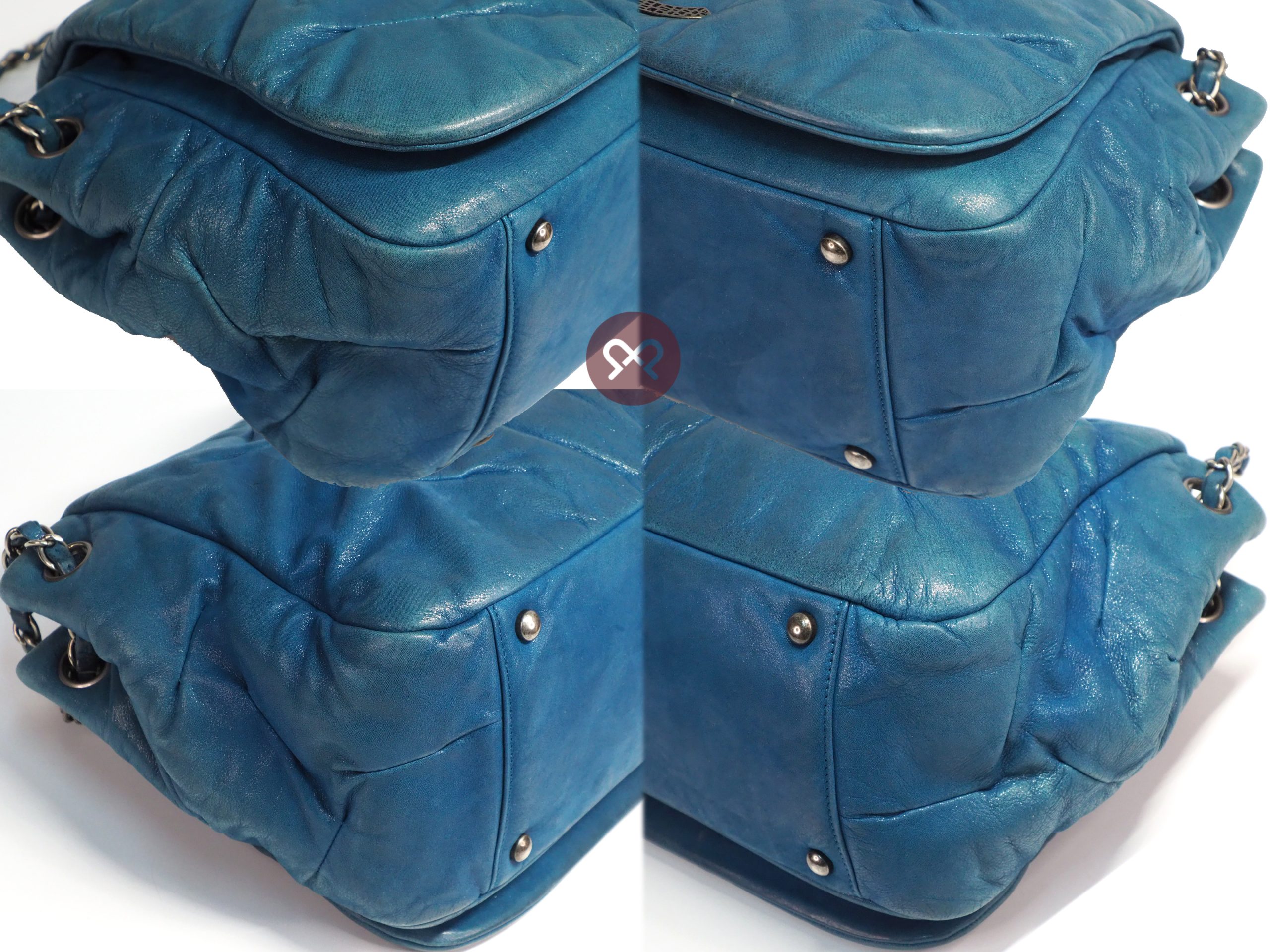 Chanel 14480458 Blue Turquoise Metallic Teal Leather CC Glint Accordion Flap Bag - Image 8