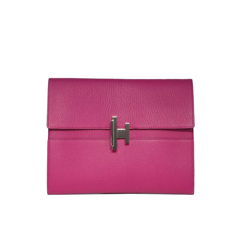 Hermes Cinhentic Poupre in Chevre Mysore Leather Clutch A Stamp Palladium hardware