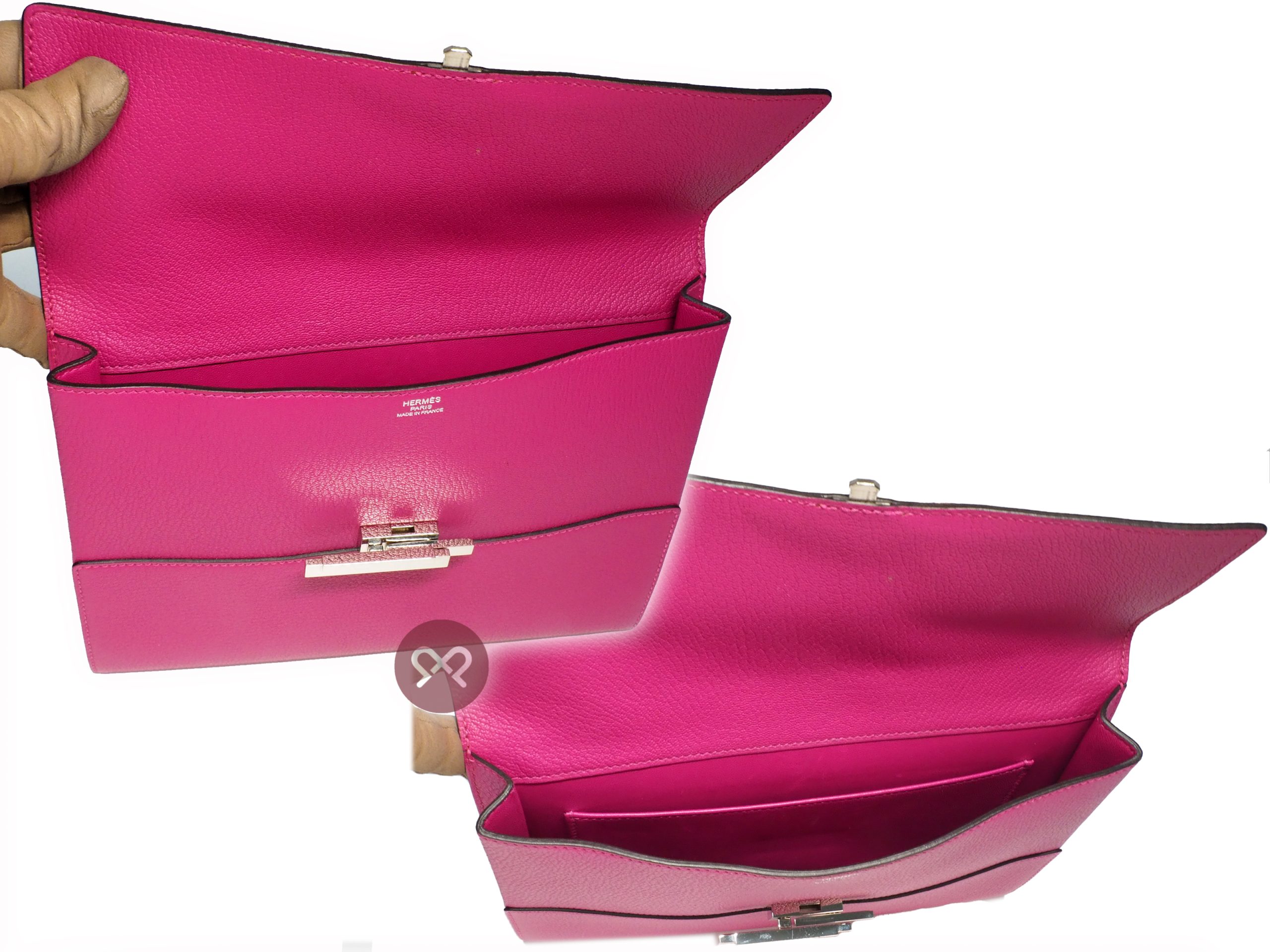 Hermes Cinhentic Poupre in Chevre Mysore Leather Clutch A Stamp Palladium hardware - Image 7