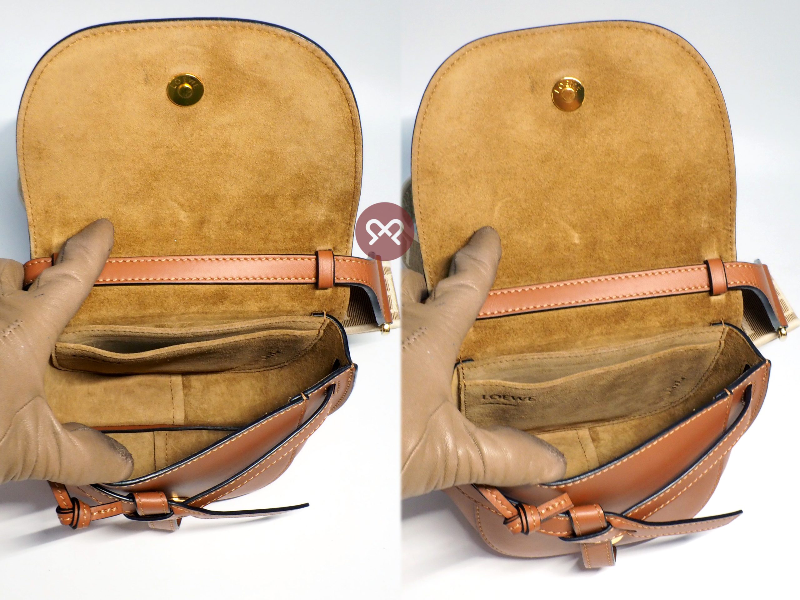 Loewe 522224 Mini Gate Dual bag in Classic Tan soft calfskin and jacquard GHW - Image 8
