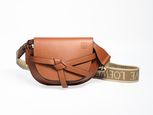 Loewe 522224 Mini Gate Dual bag in Classic Tan soft calfskin and jacquard GHW