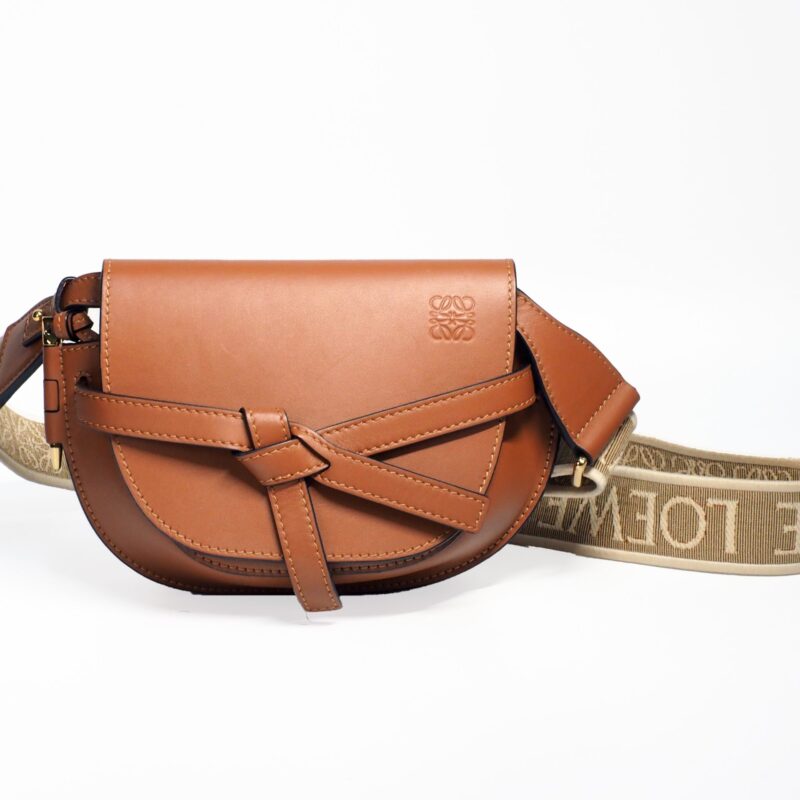 Loewe 522224 Mini Gate Dual bag in Classic Tan soft calfskin and jacquard GHW