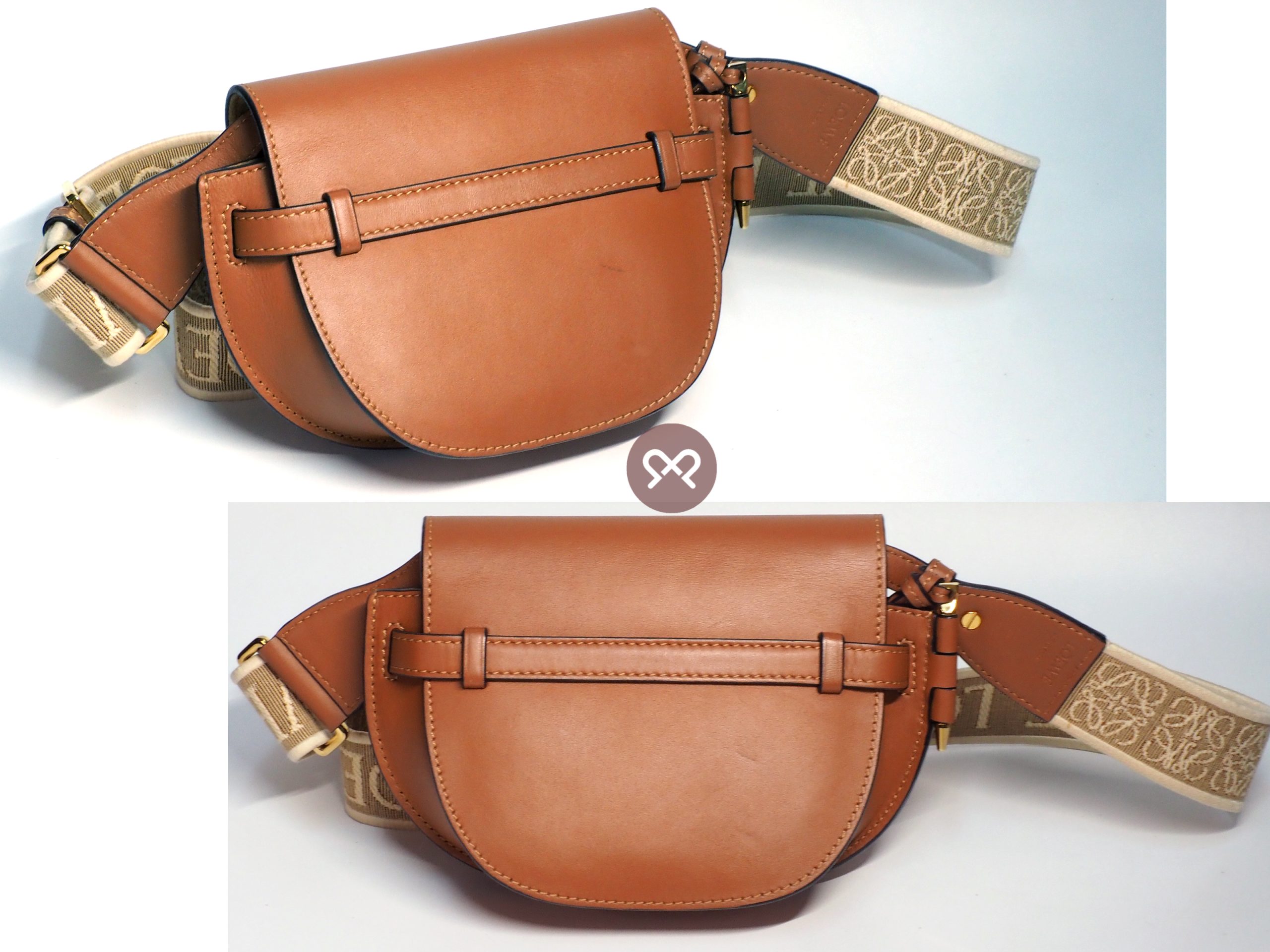 Loewe 522224 Mini Gate Dual bag in Classic Tan soft calfskin and jacquard GHW - Image 3