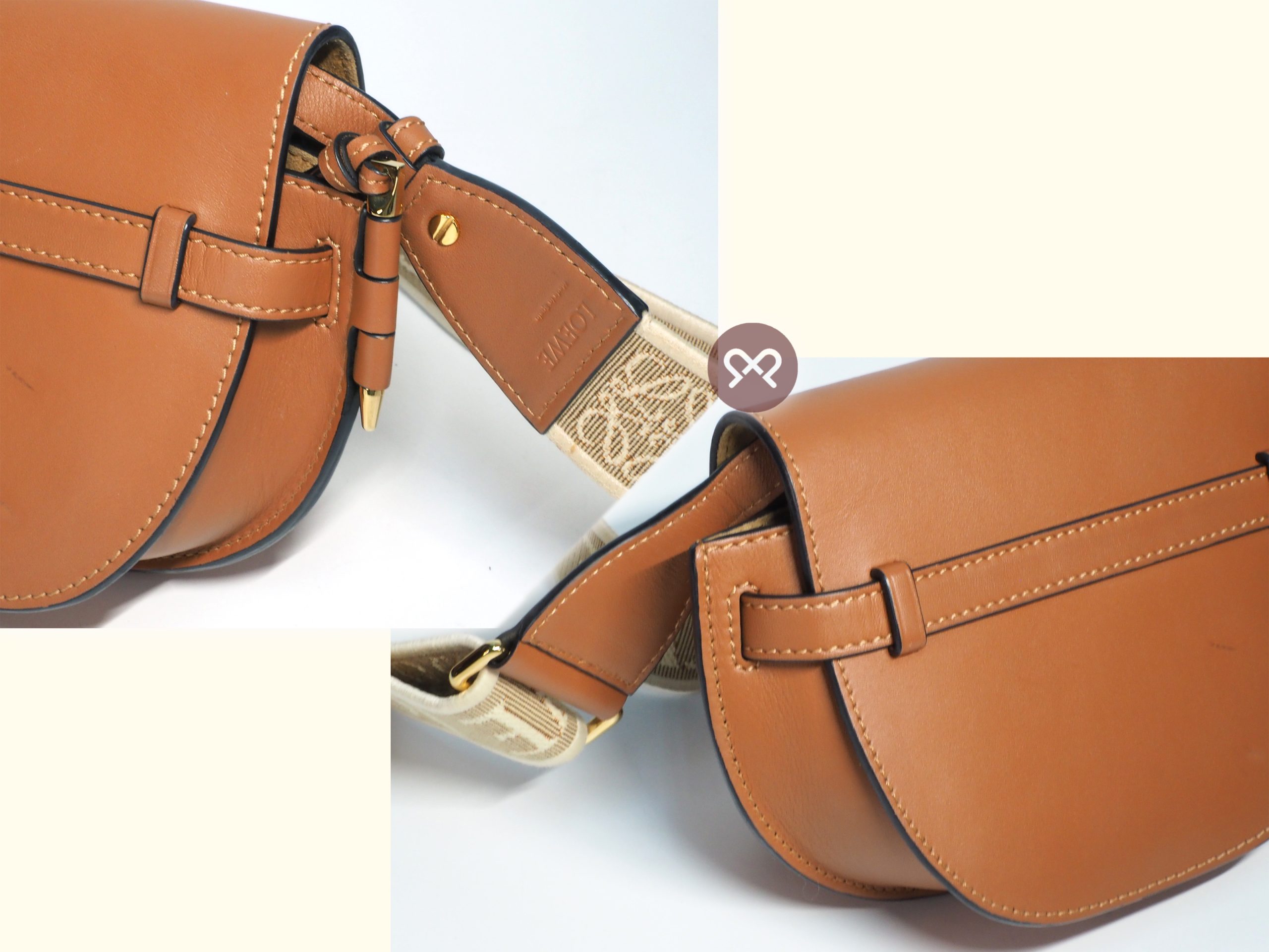 Loewe 522224 Mini Gate Dual bag in Classic Tan soft calfskin and jacquard GHW - Image 4