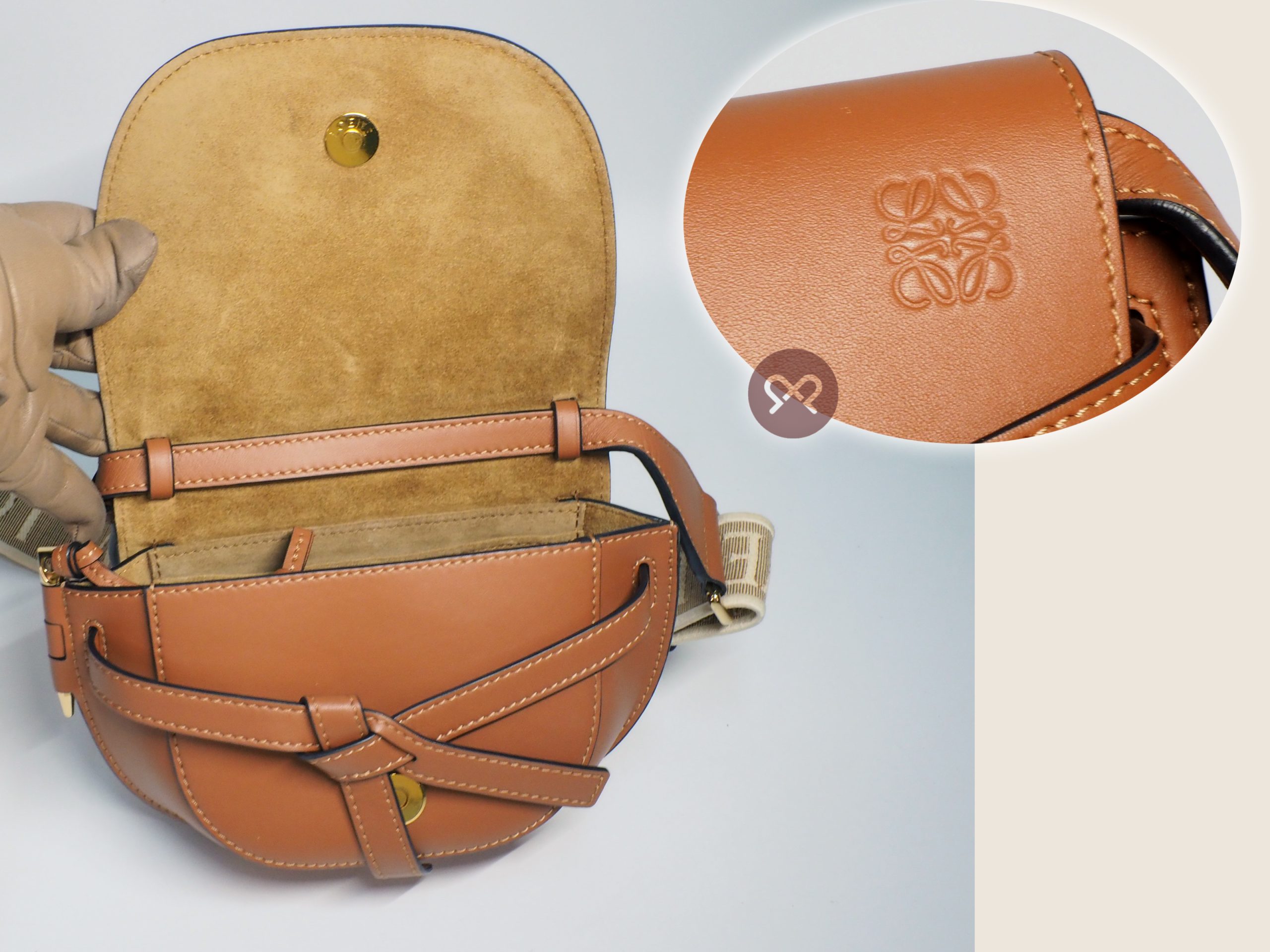 Loewe 522224 Mini Gate Dual bag in Classic Tan soft calfskin and jacquard GHW - Image 7