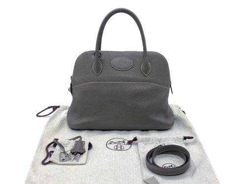 Hermes Bolide 31 Etoupe Clemence Leather Tote with Strap Palladium Hardware C Stamp