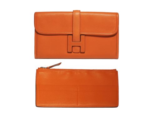 Hermes Orange Jige Duo 22cm Swift Leather with Wallet Q Stamp Wallet/ Pouch/ Clutch Bag